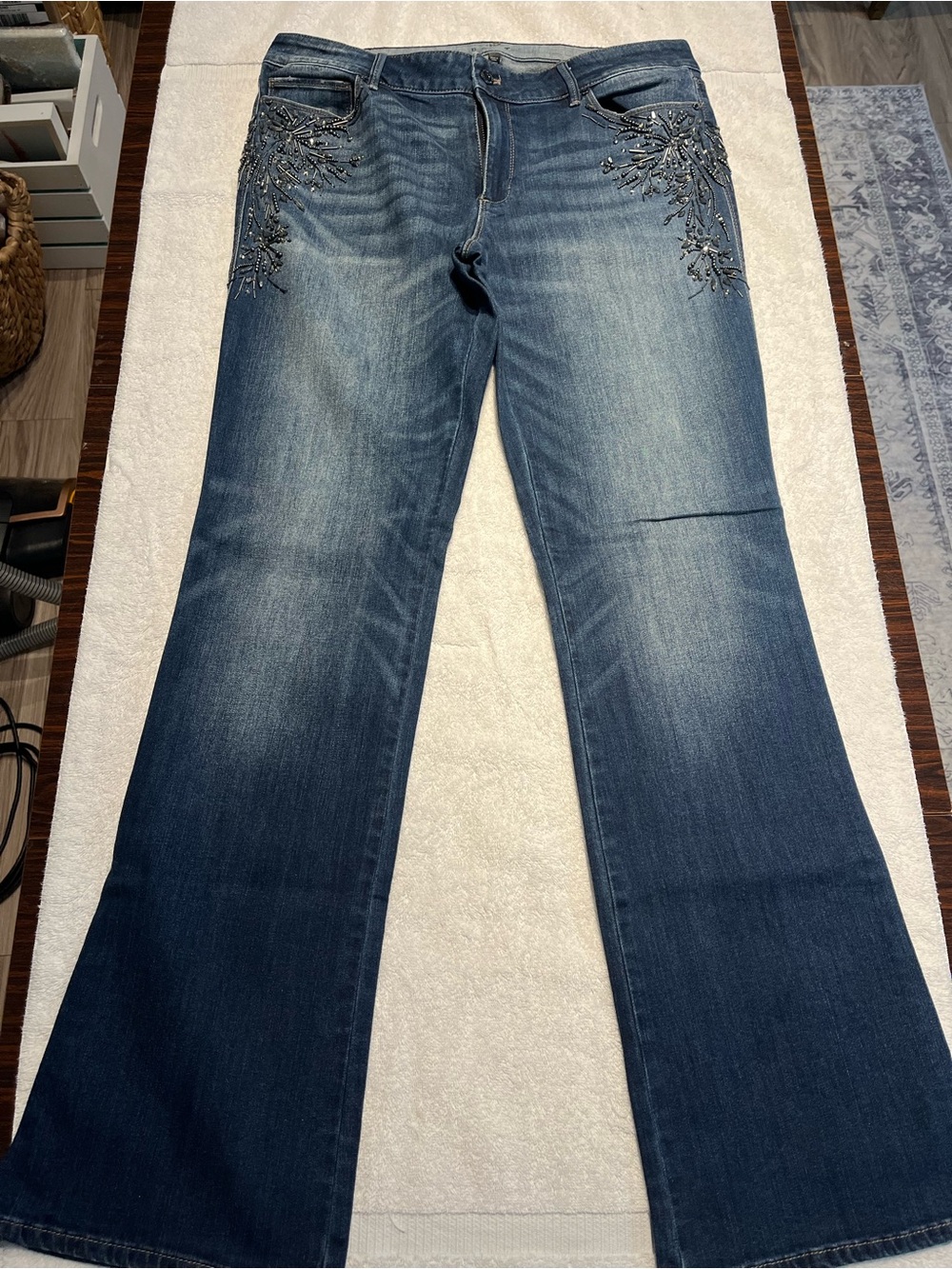 White House Black Market Embellished Jeans 
Boot Cut, Size 12, 33” Inseam